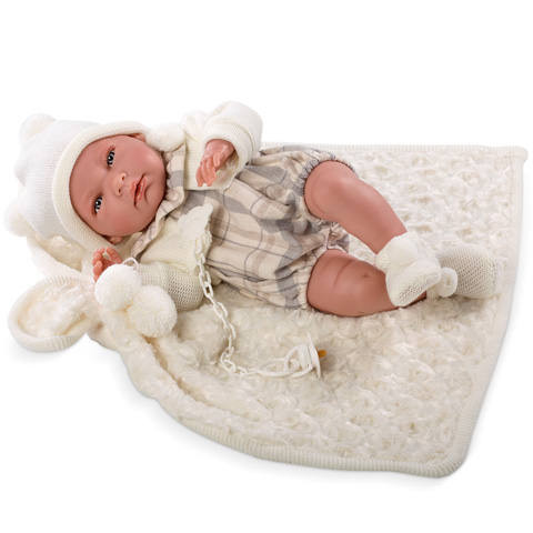 Llorens - Újszülött kisfiú, bézs takaróval - 38 cm