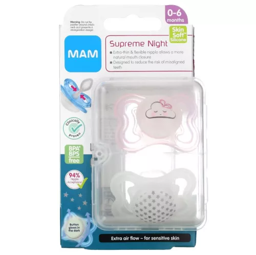 MAM Original Astro éjszakai cumi dupla 6h+ - Rózsaszín-fehér