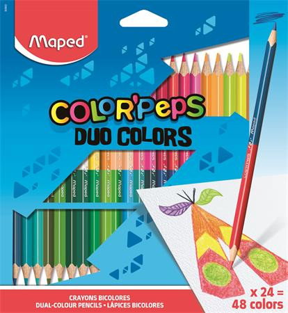 Színes ceruza készlet, háromszögletű, kétvégű, MAPED "Color'Peps Duo", 48 különböző szín