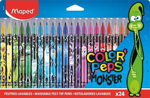 Filctoll készlet, 2,8 mm, kimosható, MAPED "Color'Peps Monster" 24 különböző szín