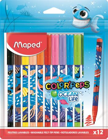 MAPED  - "Color'Peps Ocean Life" Filctoll készlet, 2 mm, kimosható, 12 különböző szín