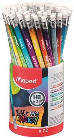 1db Grafitceruza radírral HB, háromszögletű, MAPED "Black'Peps Energy", 6 különböző mintából