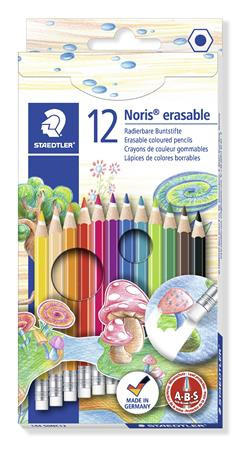 STAEDTLER - Színes ceruza készlet radírral, hatszögletű, "Noris Club", 12 különböző szín